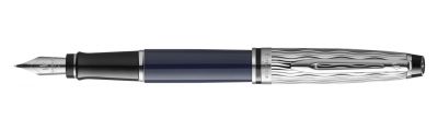 Waterman Expert penna stilografica Fine| Laccatura blu e metallo | Cappuccio cesellato