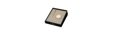  Sheaffer 100 Penna a sfera cromata brillante con orologio da tavolo placcato oro Set regalo 